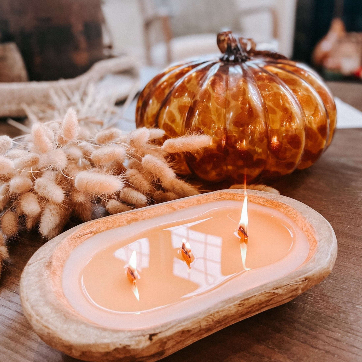 Multi-Wick Wooden Dough Bowl Candle