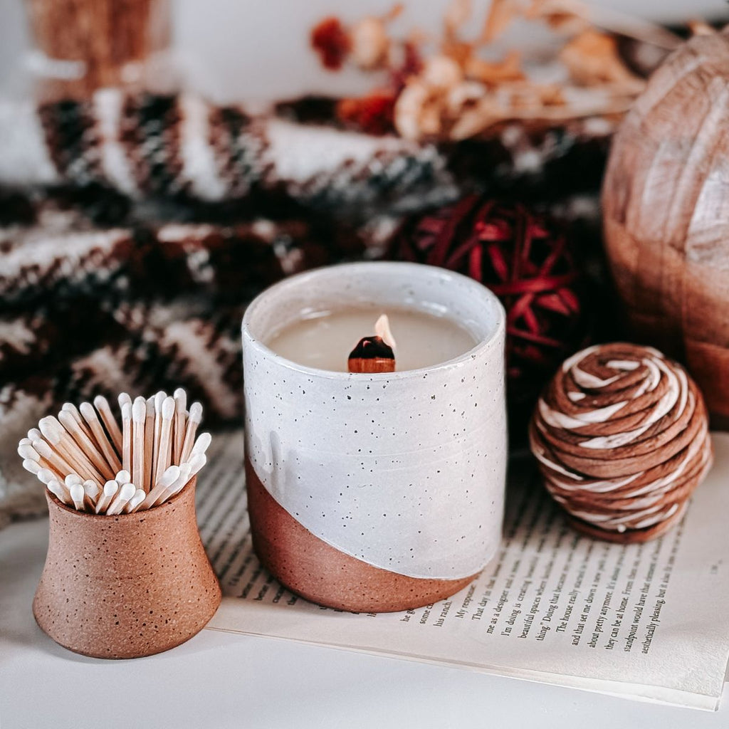 Pottery Match Jars With Matchsticks - chalktree | WAX Candles.