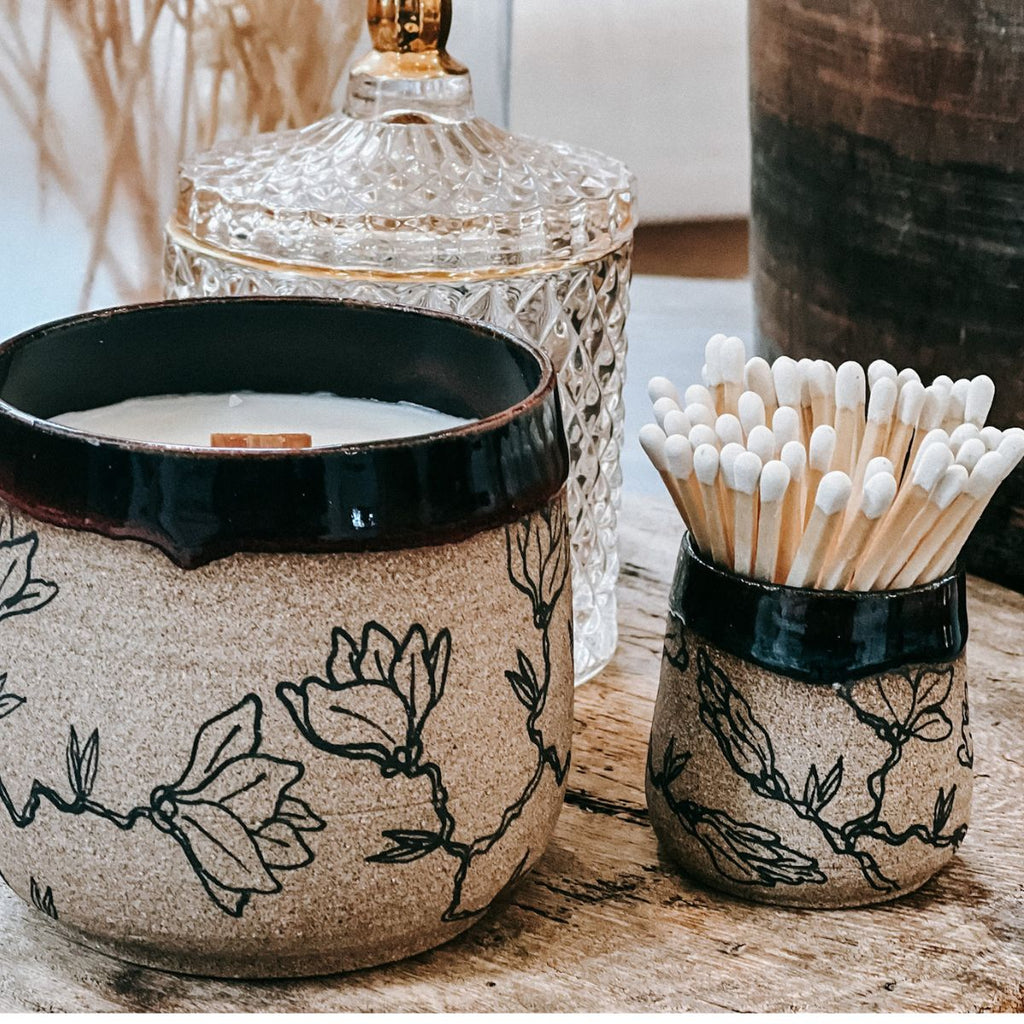 Pottery Match Jars With Matchsticks - chalktree | WAX Candles.